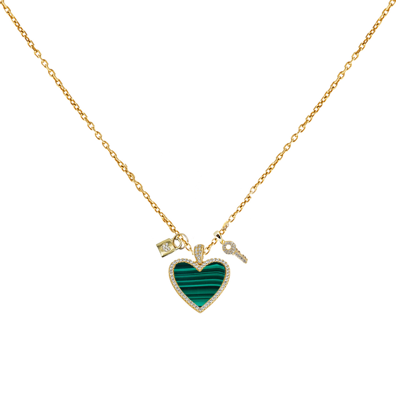 Malachite Crystal Heart Charm Necklace