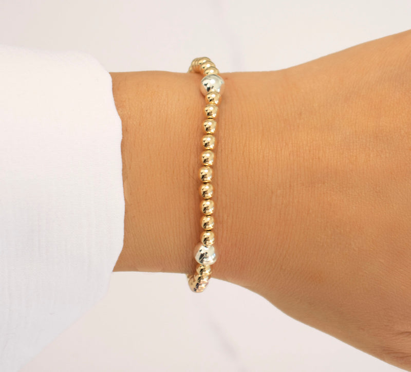Yellow Gold and Sterling Silver Quad Beaded Bracelet