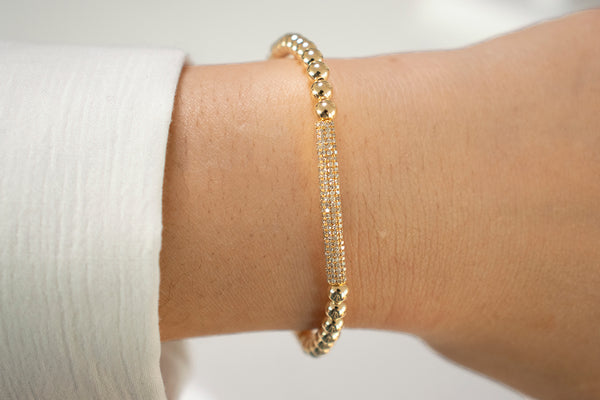 Diamond Pave Bar Gold Filled Beaded Bracelet