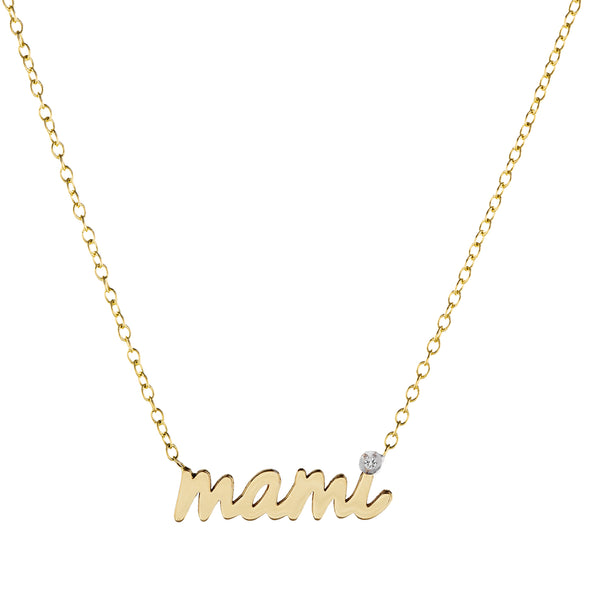 Mami 14k Gold Diamond Script Nameplate Necklace