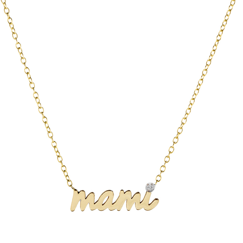 Mami 14k Gold Diamond Script Nameplate Necklace