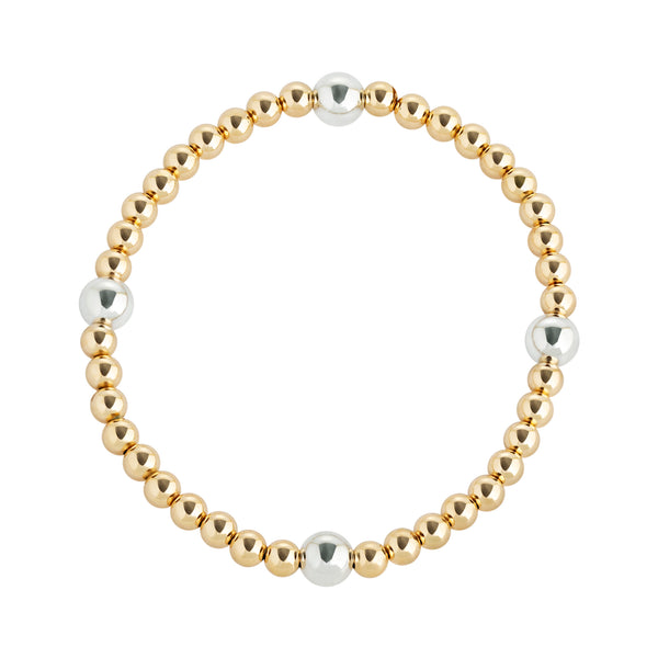 Yellow Gold and Sterling Silver Quad Beaded Bracelet