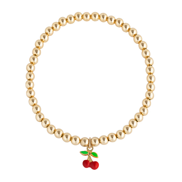 Gold Enamel Cherry Gold Filled Beaded Bracelet
