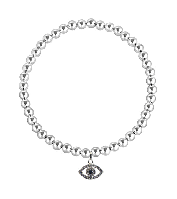 Crystal Evil Eye Sterling Silver Beaded Bracelet