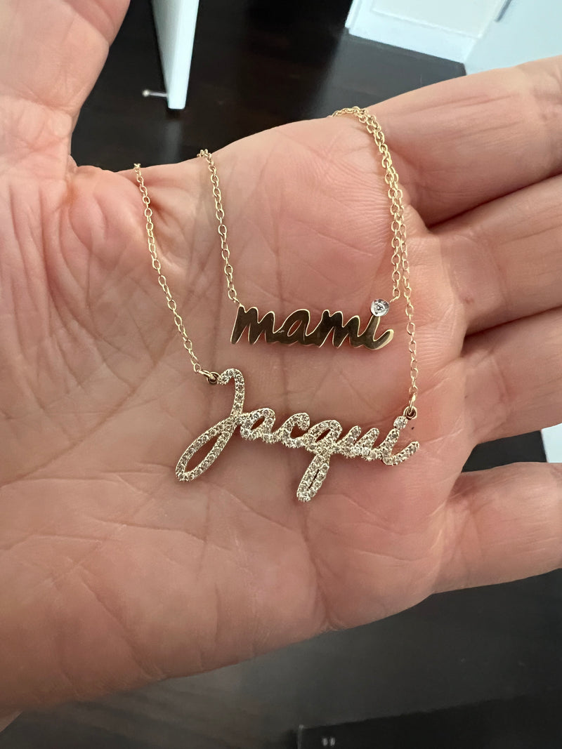 14K Gold Diamond Pave Nameplate Necklace Bonnie Jennifer