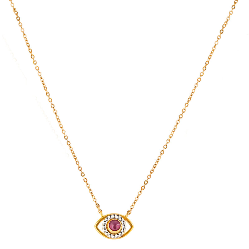 14K Gold Diamond Stone Illusion Evil Eye Spin Necklace