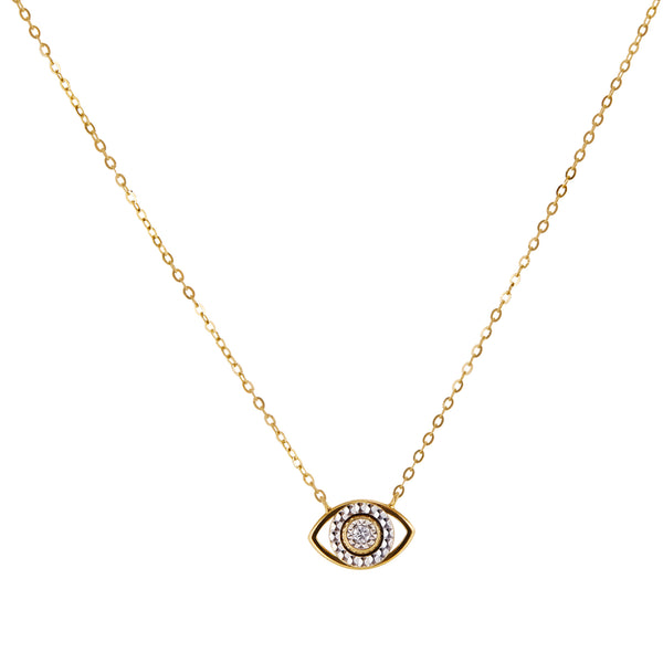 14K Gold Diamond Stone Illusion Evil Eye Spin Necklace
