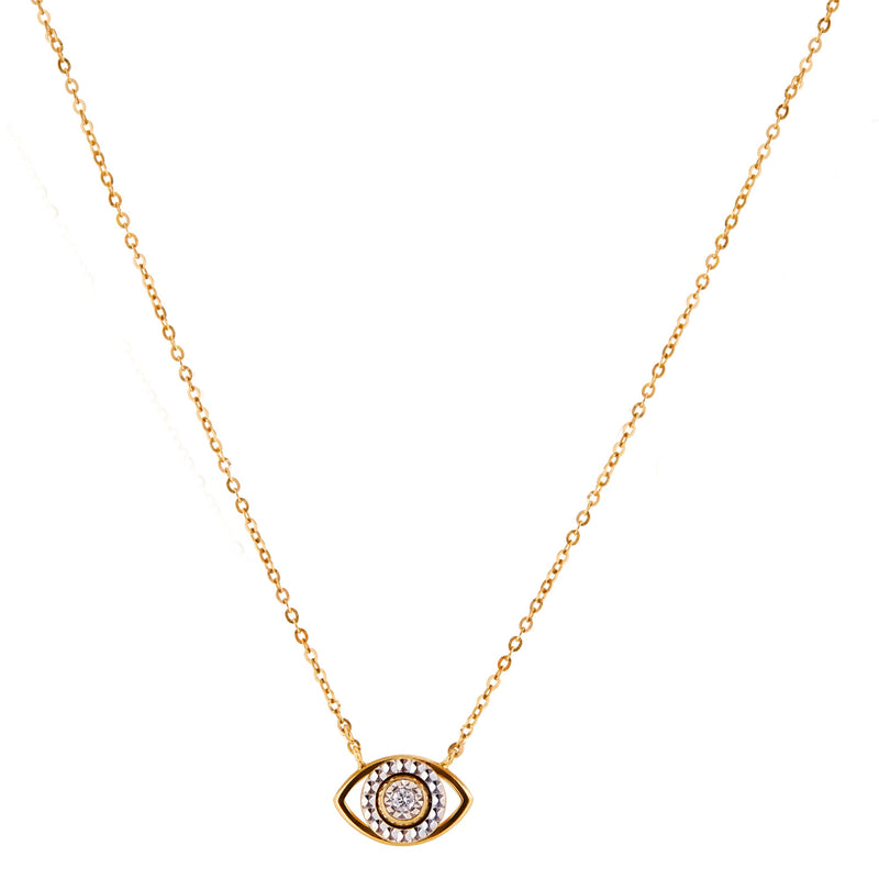 14K Gold Diamond Stone Illusion Evil Eye Spin Necklace