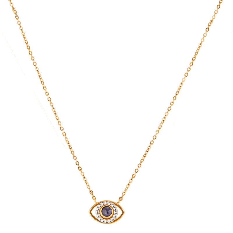 14K Gold Diamond Stone Illusion Evil Eye Spin Necklace