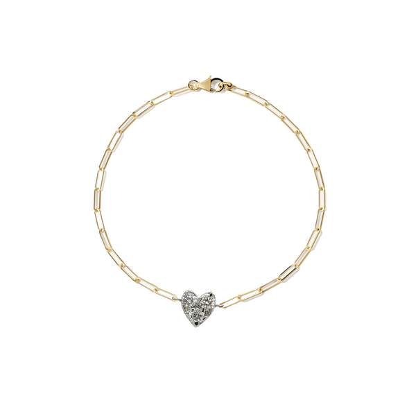 14K Gold Diamond Heart Paperclip Bracelet