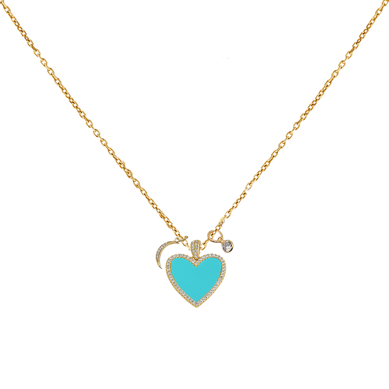 Turquoise Crystal Heart Charm Necklace