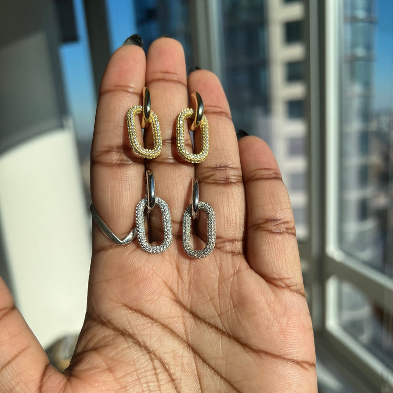 Small 3-Row Crystal Hoop Earrings on Gold | 1.5