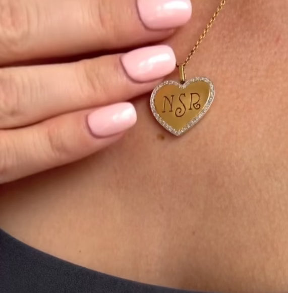 14K Gold Diamond Engravable Heart Necklace