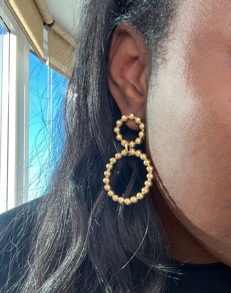 Double Dangle Gold Filled Beaded Hoop Earrings