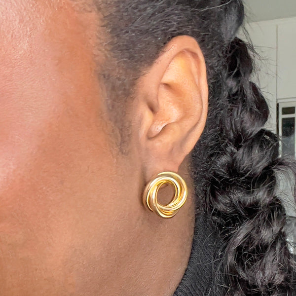 Triple Knot Gold Stud Earrings