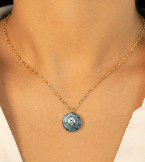 Labradorite Inlay Round Pendant