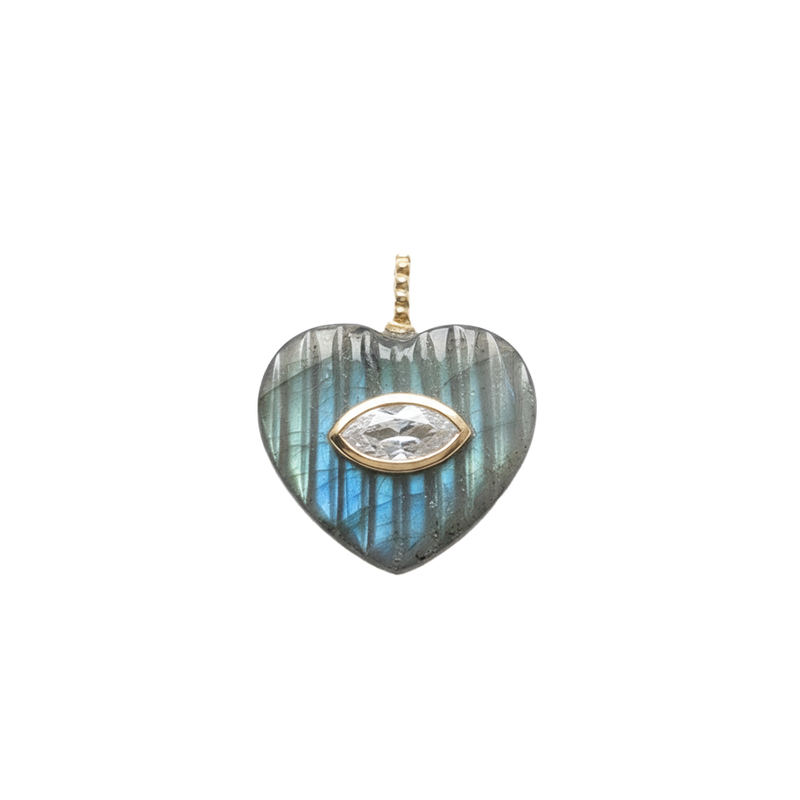 Fluted Labradorite Gemstone Inlay Heart Pendant