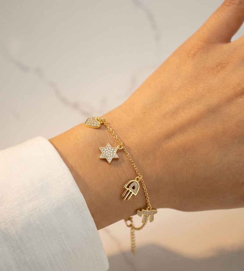 Crystal Judaica Charm Bracelet