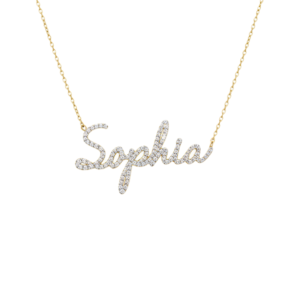 14K Gold Diamond Pave Nameplate Necklace
