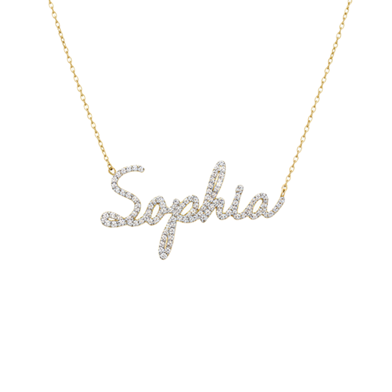 14K Gold Diamond Pave Nameplate Necklace