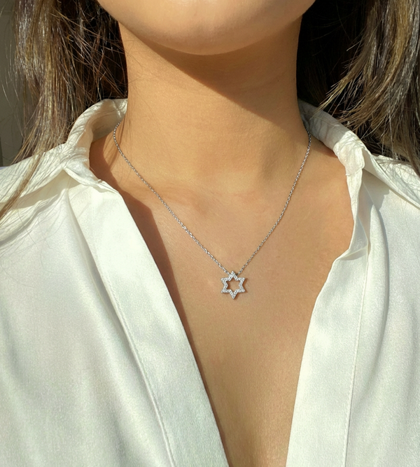 14K Gold Diamond Star of David Necklace