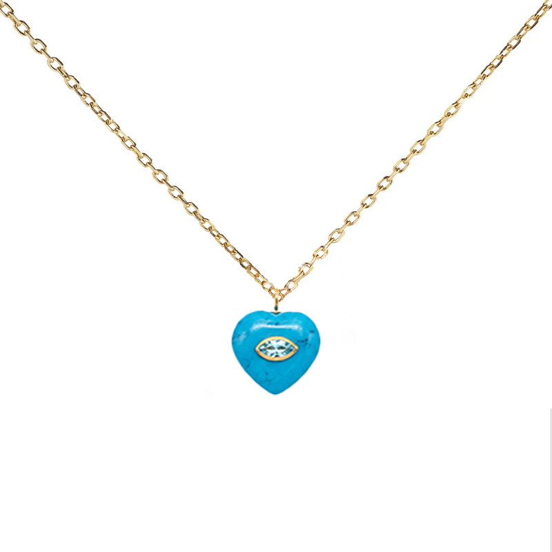 Turquoise Gemstone Inlay Heart Pendant