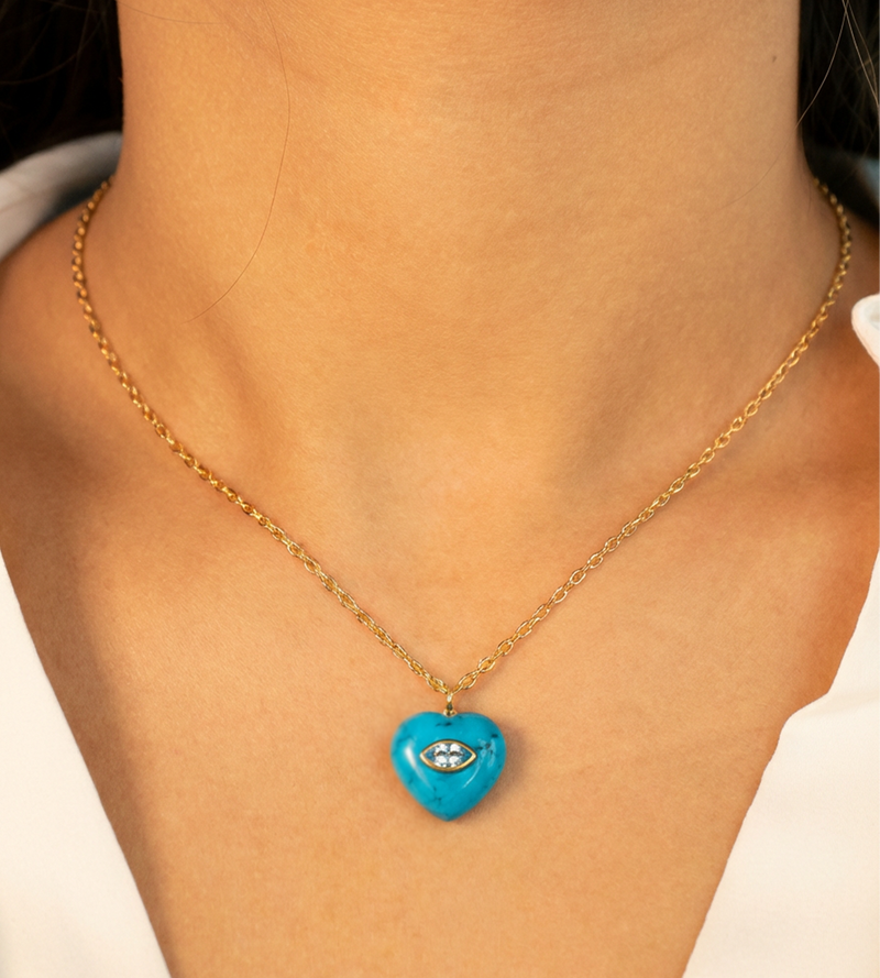 Turquoise Gemstone Inlay Heart Pendant