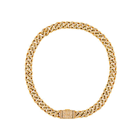 14K Gold Mini Diamond Studded Cuban Link Bracelet