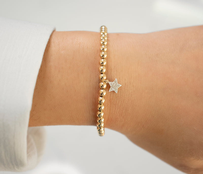 Diamond Pave Star Gold Filled Beaded Bracelet