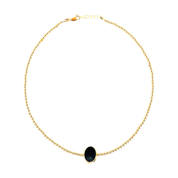 Raw Black Onyx Gold Filled Gemstone Beaded Necklace