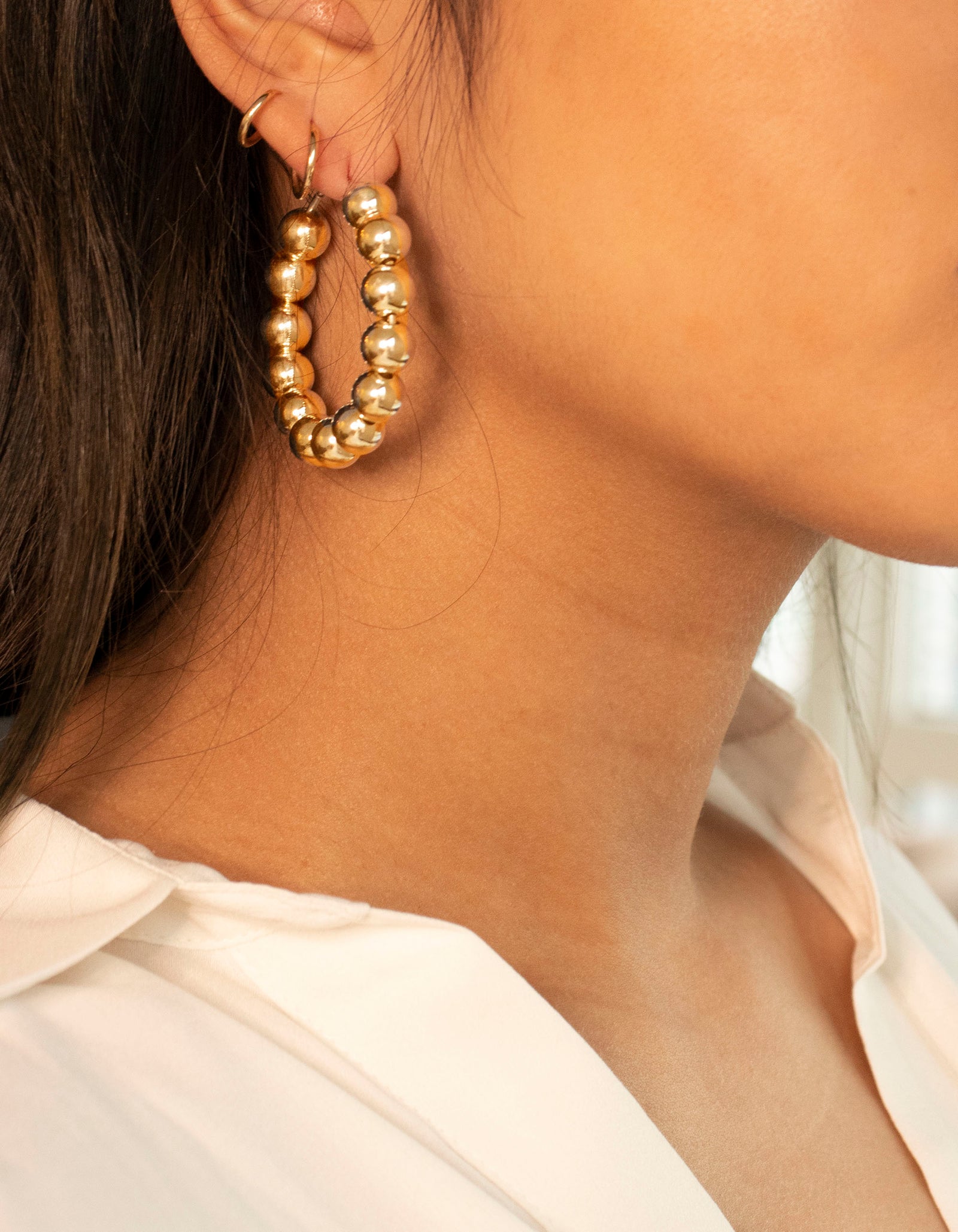 Gold Beaded outlets Large Hoop Earrings