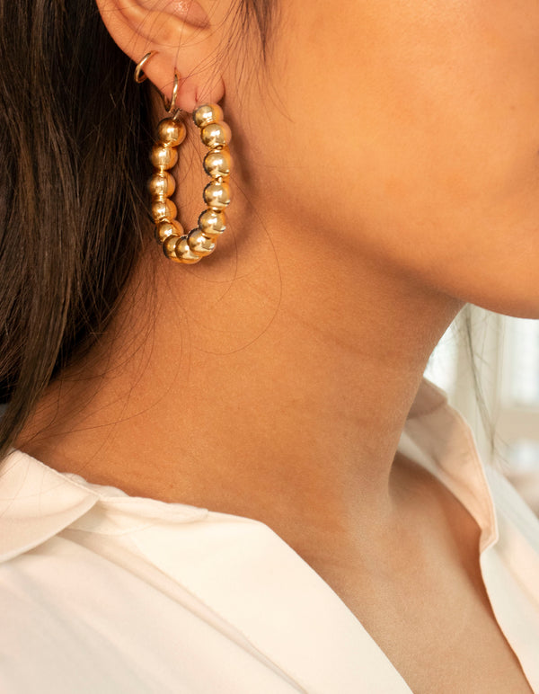 6 MM Gold Filled Beaded Hoop Earrings