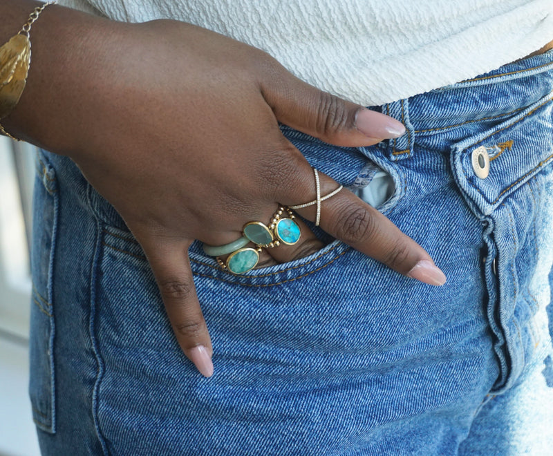 Gold Filled Beaded Turquoise Ring