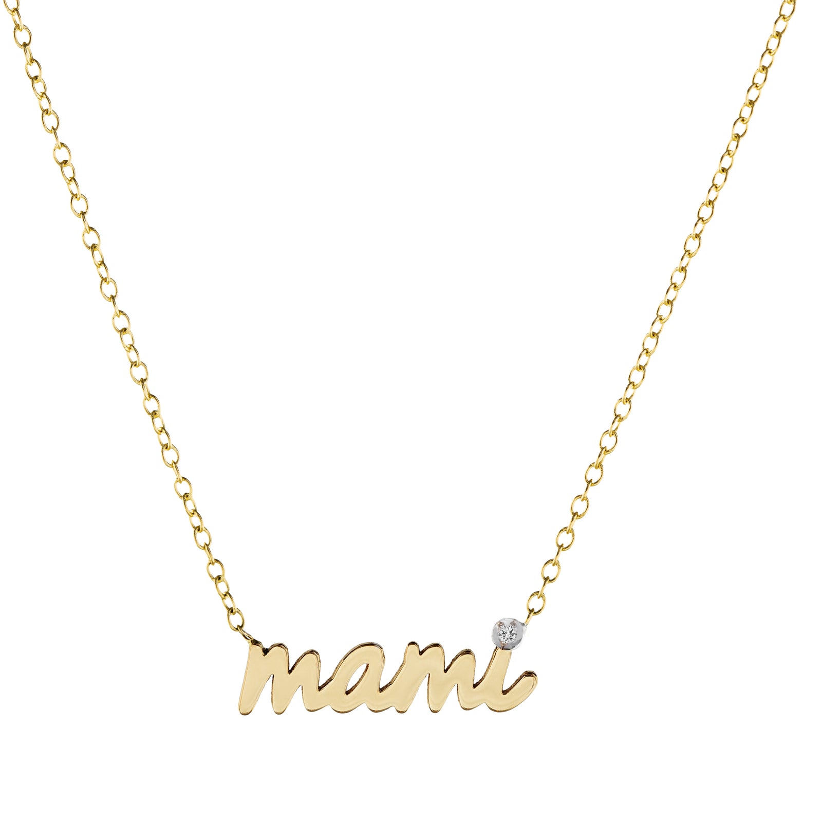 Mami 14k Gold Diamond Script Nameplate Necklace – Bonnie Jennifer