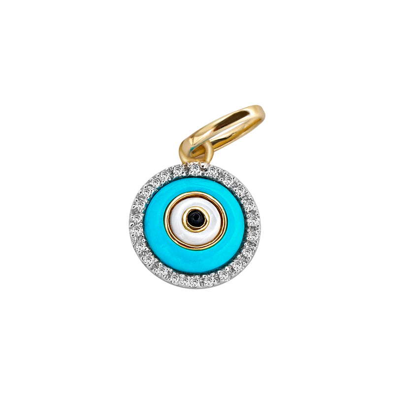 14K Gold Diamond Turquoise Evil Eye Charm