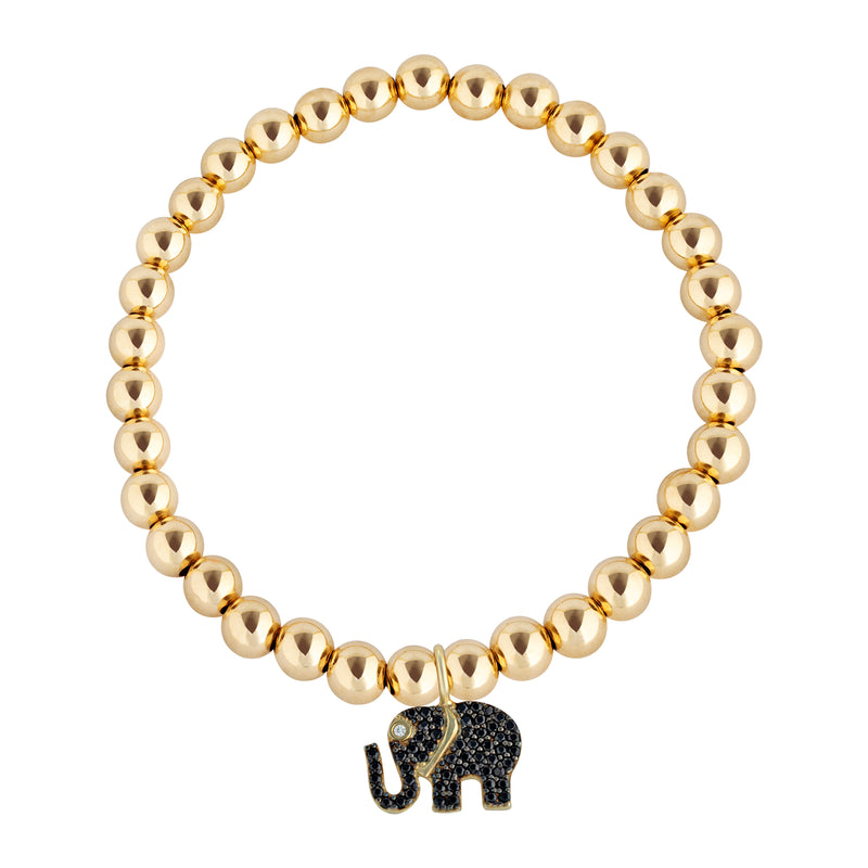 Black Crystal Elephant Gold Filled Beaded Bracelet