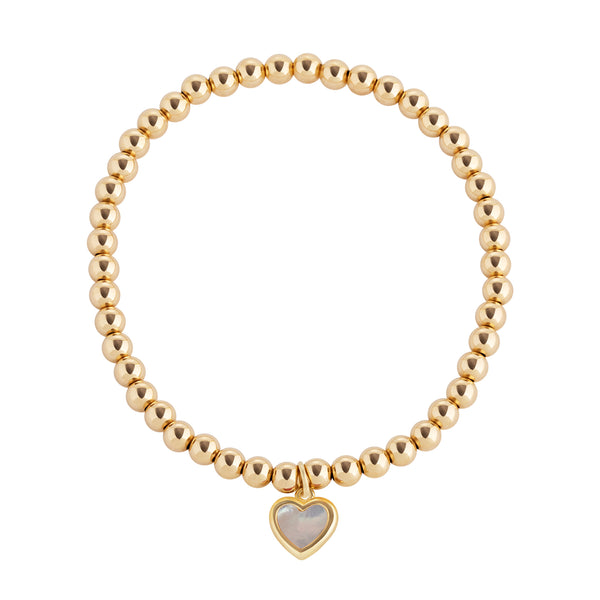 Reversible Mother of Pearl Heart Gold Filled Beaded Bracelet