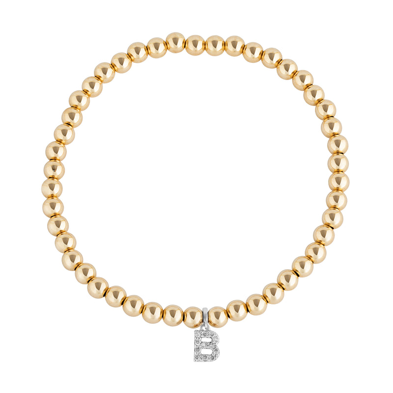 Mini Diamond Initial Gold Filled Beaded Bracelet