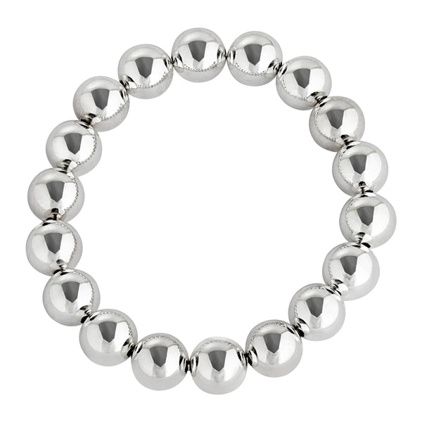 10 MM Sterling Silver Beaded Bracelet