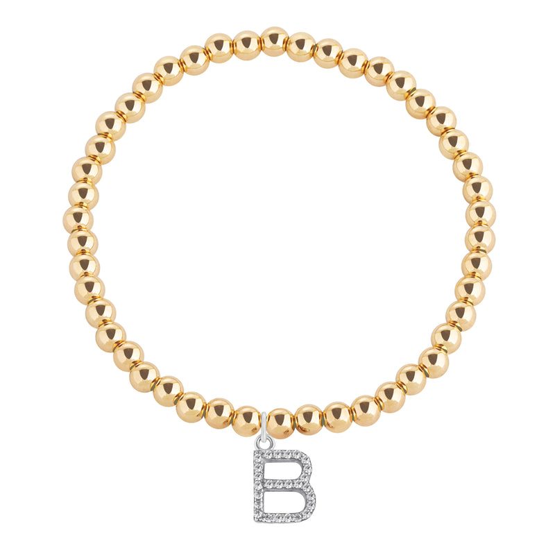 White Crystal Initial Gold Filled Beaded Bracelet