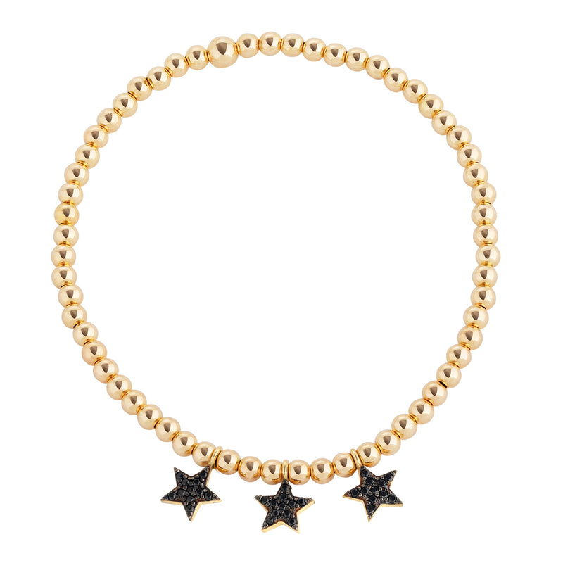 Black Triple Star Gold Filled Beaded Bracelet