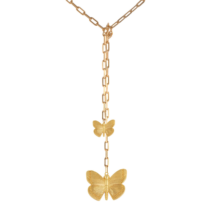 Gold Filled Butterfly Knotted Lariat Necklace