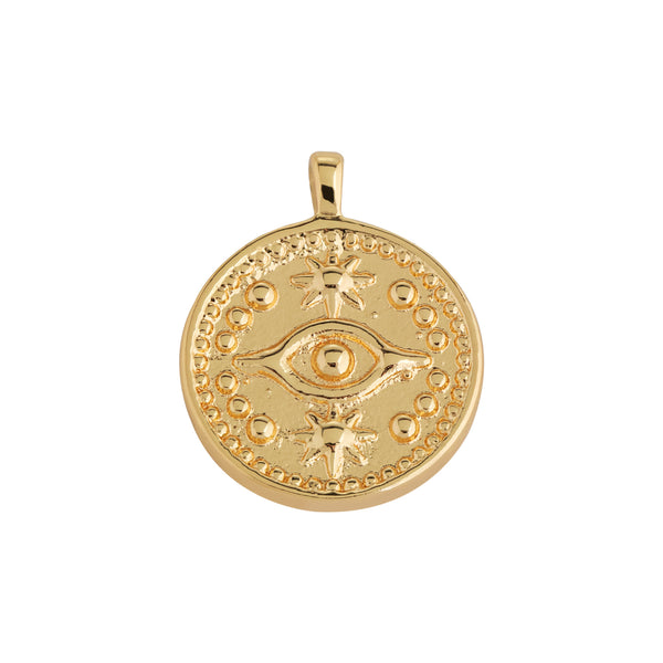 Yellow Gold Evil Eye Coin Charm