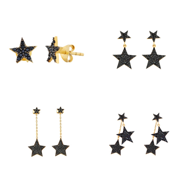Four Way Black Crystal Star Earrings