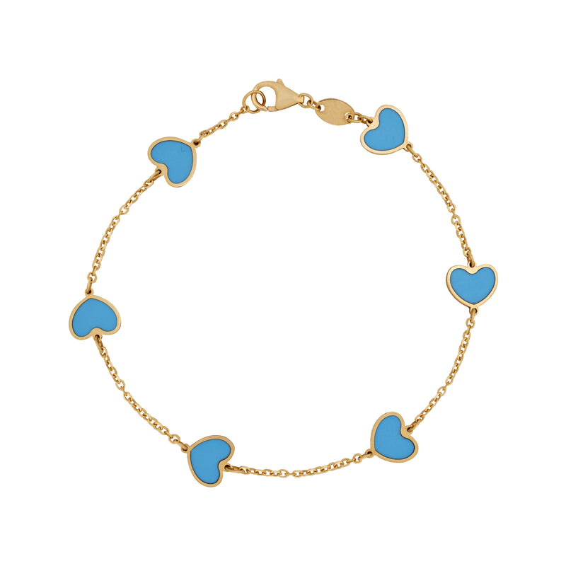 14k Gold And Turquoise Heart Station Bracelet