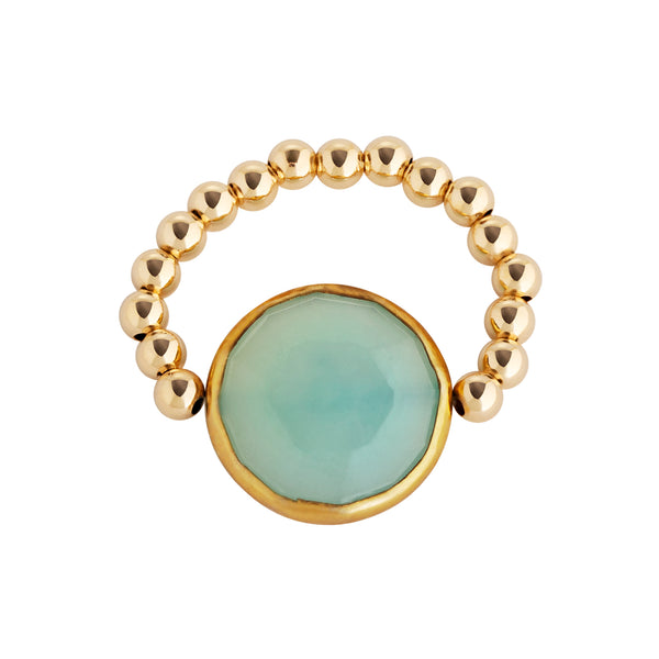 Gold Filled Beaded Seagreen Chalcedony Ring