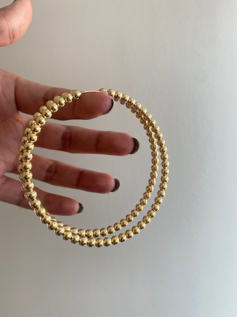 65 MM Gold Filled Beaded Hoop Earrings