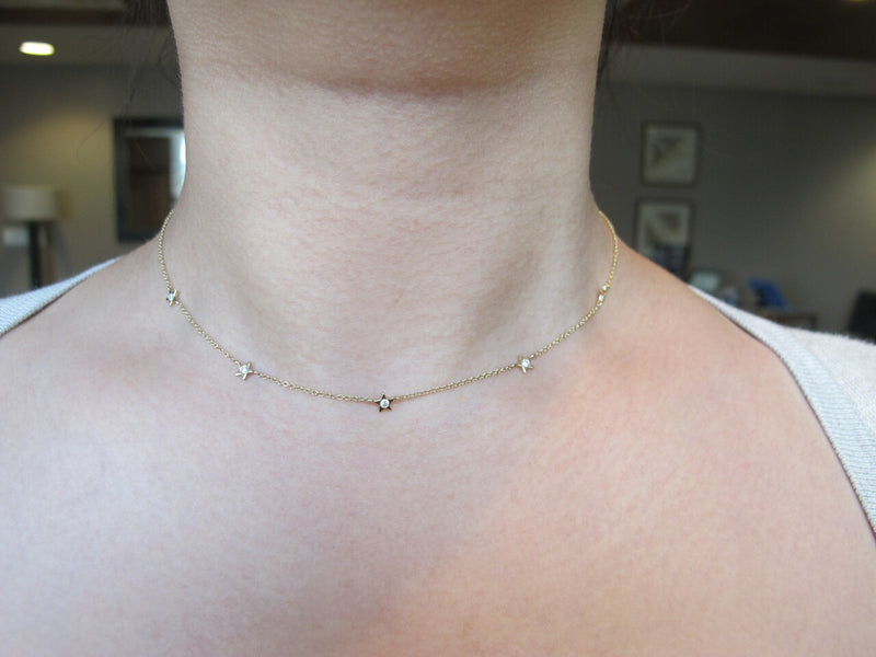14k Gold Diamond Star Choker Necklace