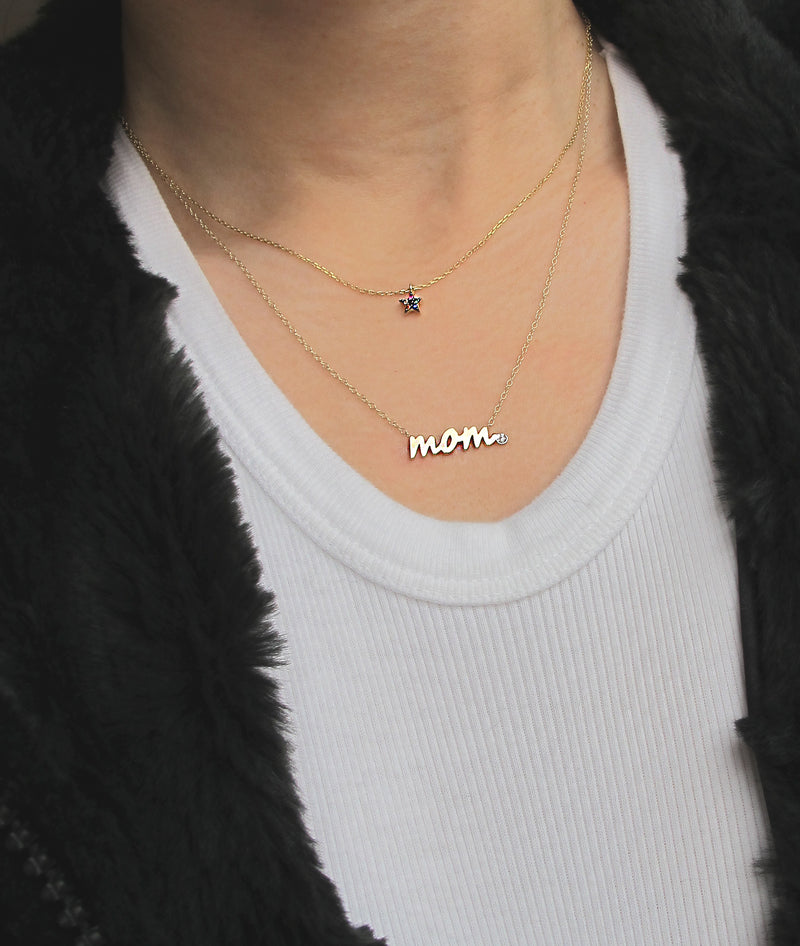 Mom 14k Gold Diamond Script Nameplate Necklace