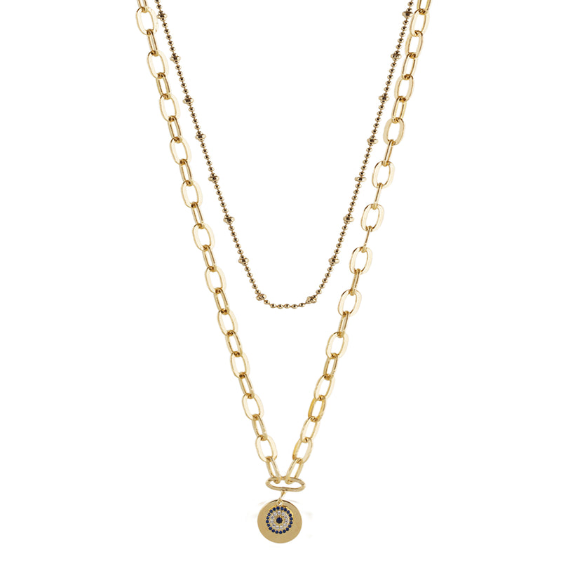 Evil Eye Coin Multi-Chain Link Necklace